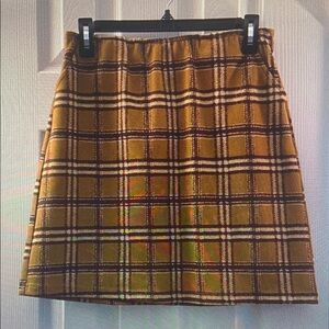 Plaid A-Line Skirt in Mustard and Brown